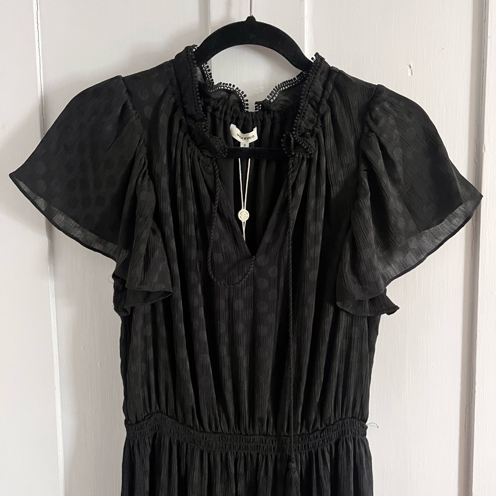 Max Studio Black Flutter Sleeve Midi Dress